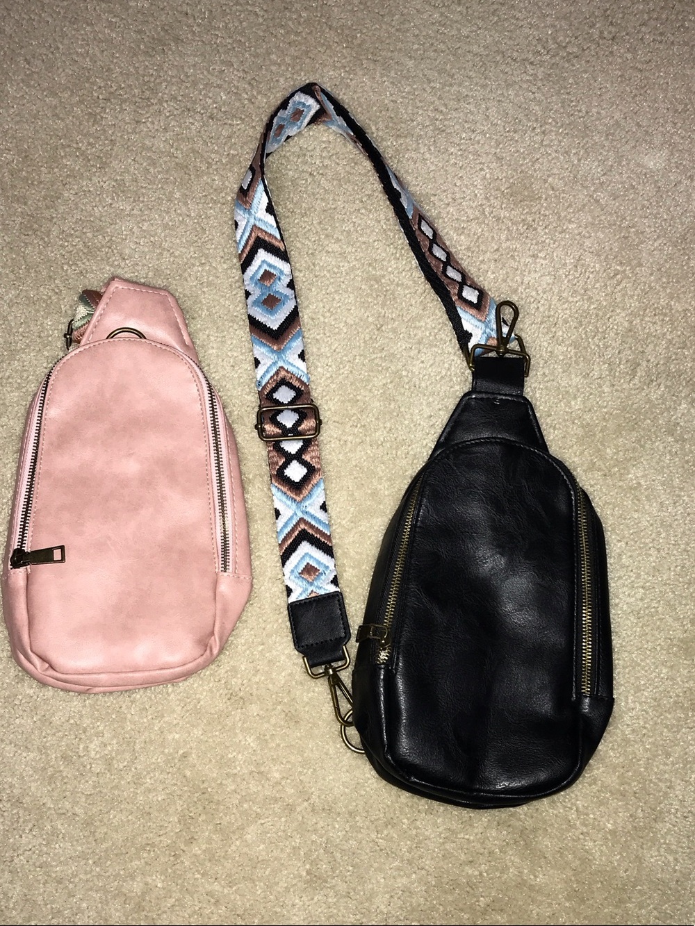 Convertible Crossbody Sling Bag in Black & Blush Pink with Decorative Strap